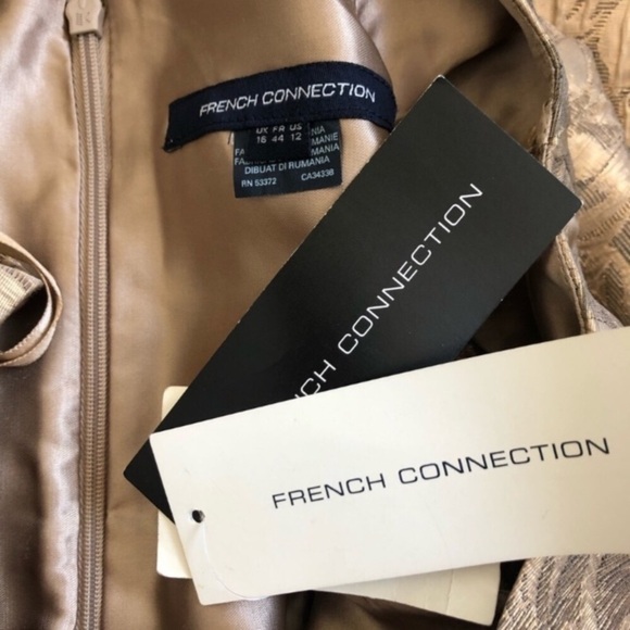 French Connection Blousy Bloom Gold Cap Sleeve Fit n Flare Jacquard Dress NWT 12 - Picture 7 of 9
